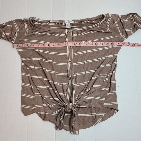 Tan Striped Knotted Flutter Sleeve Top - Picture 8 of 9